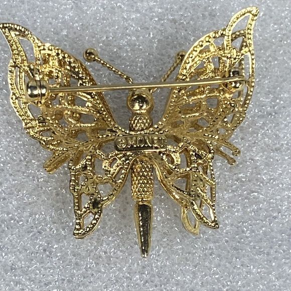 Monet Gold Tone Signed Filigree Butterfly Bug Insect Brooch Pin - Picture 4 of 7